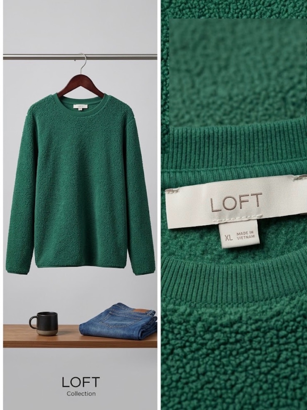 LOFT Women’s Forest Green Crewneck Sherpa Pullover